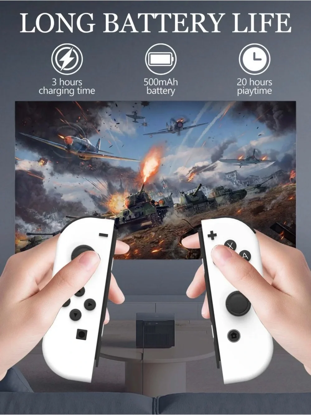 Nintendo Compatible White Game Controller Joy-Con Pair with Black Buttons